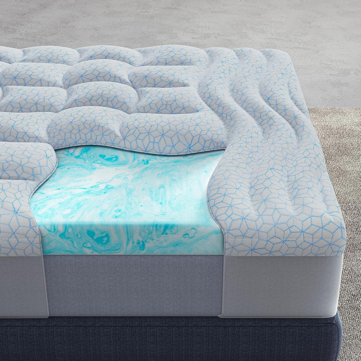 Dual Layer 4 Inch Cooling Memory Foam Mattress Topper Twin Size, 2 Inch Thick Soft Quilted Ice Silk Pillow Top Cover plus 2 Inch Gel Memory Foam Mattress Pad for Back Pain Relief