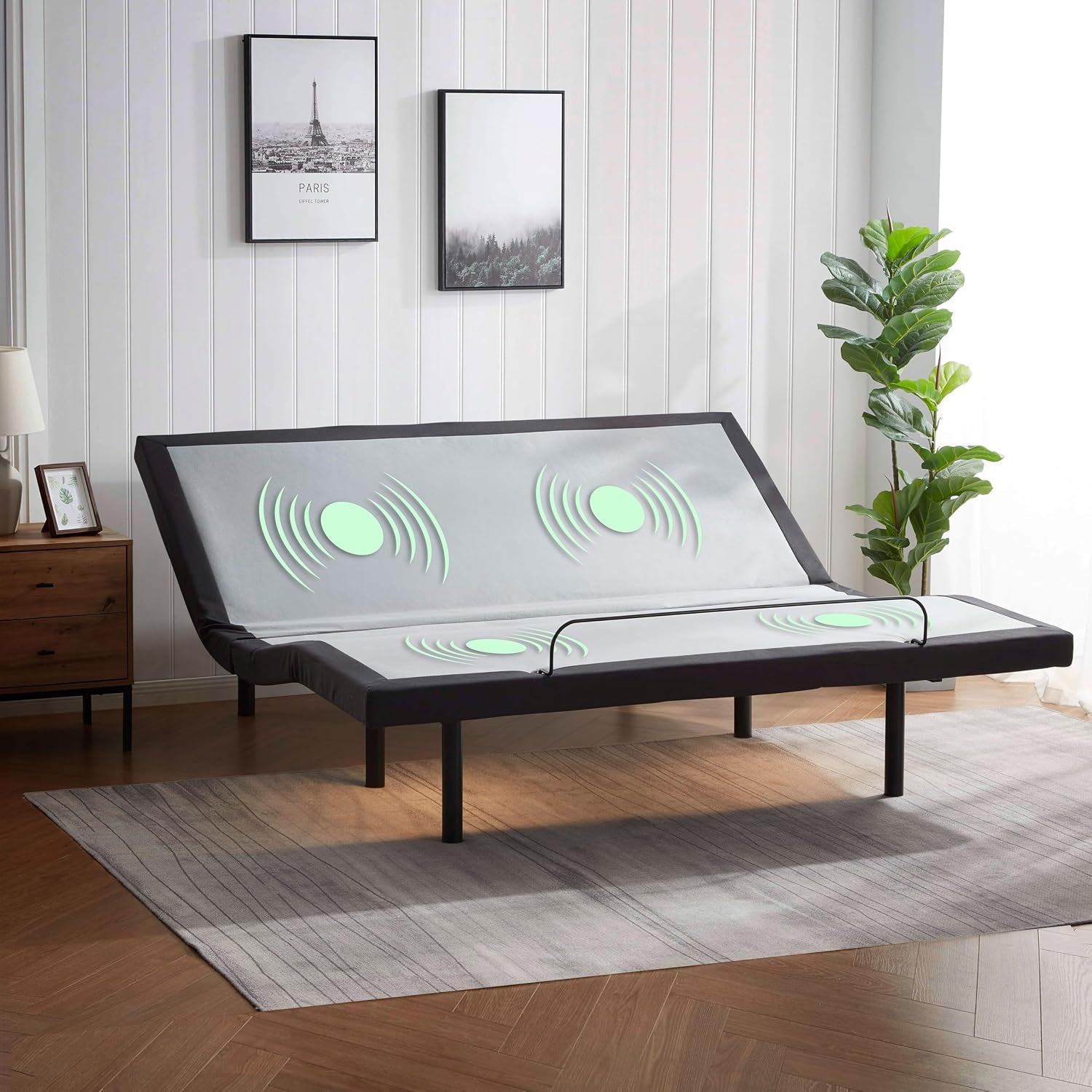 Queen Adjustable Bed Frame with Massage and Wireless Remote, Electric Base with Head and Foot Incline, Zero Gravity, USB Ports, under Bed LED, No Box Spring Needed
