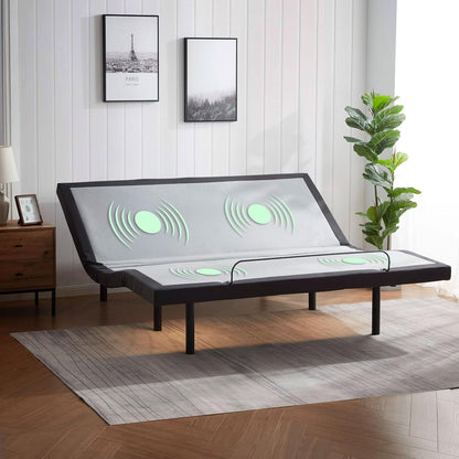 Queen Adjustable Bed Frame with Massage and Wireless Remote, Electric Base with Head and Foot Incline, Zero Gravity, USB Ports, under Bed LED, No Box Spring Needed