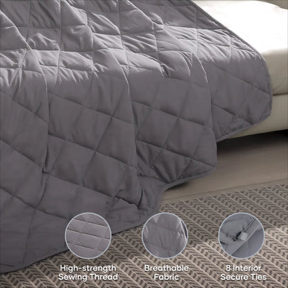 Weighted Blanket Twin Size 48" X 72" 15 Lbs with Nontoxic Glass Beads, Microfiber Material, Thick Comfort for Deeper Sleep, Gray