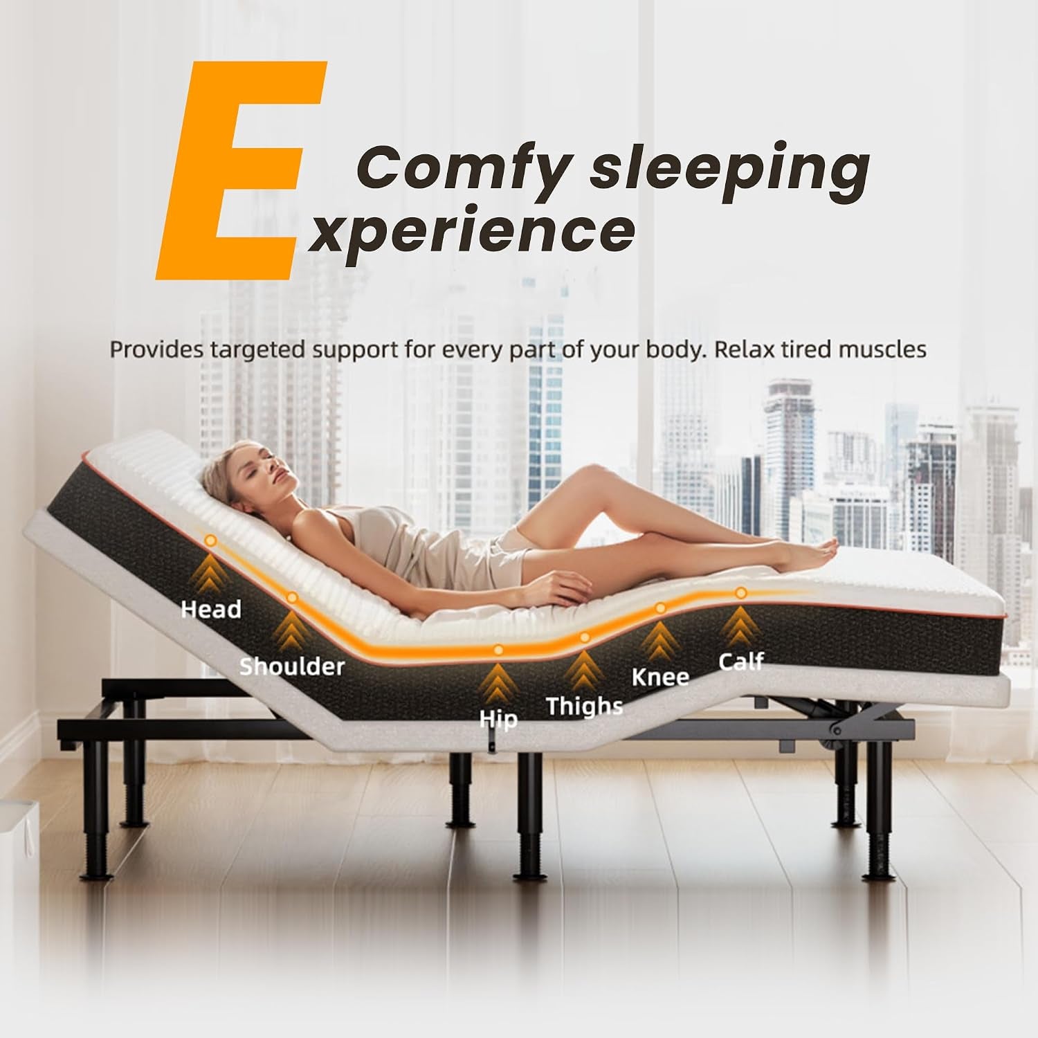 Full Adjustable Bed Frame with Massage Adjustable Bed Base with Wireless Remote USB Ports Underbed Light Zero Gravity Height Adjustable Legs