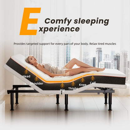 Full Adjustable Bed Frame with Massage Adjustable Bed Base with Wireless Remote USB Ports Underbed Light Zero Gravity Height Adjustable Legs
