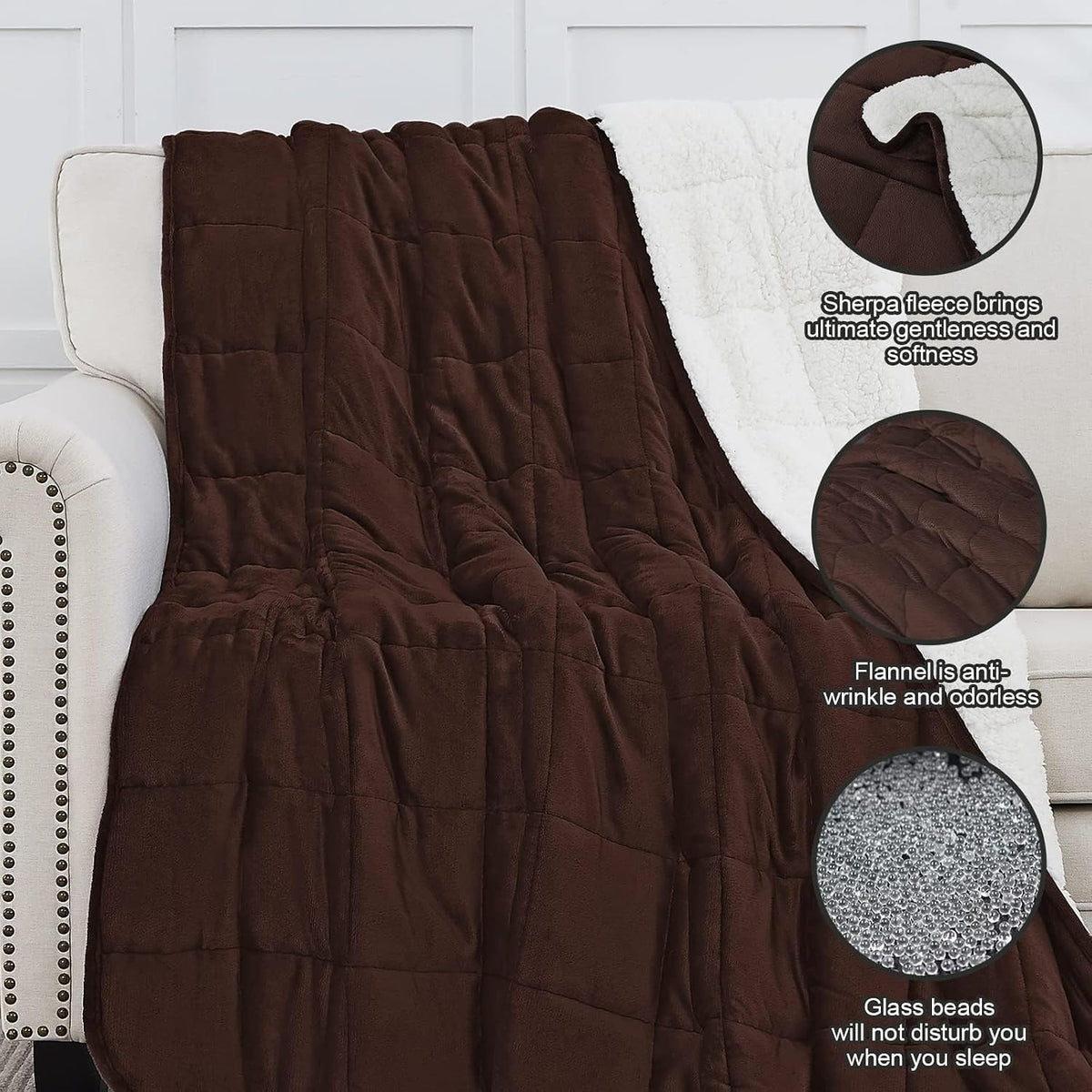 Weighted Blanket for Adults (15 Lbs, 48" X 72", Brown) Heavy Blanket for Sleeping Perfect for 140-160 Lbs, Twin Size Breathable Blanket with Premium Glass Bead, Machine Washable
