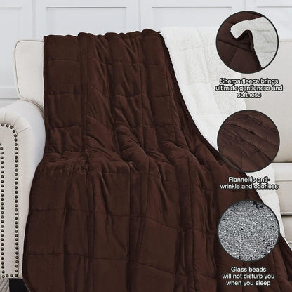 Weighted Blanket for Adults (15 Lbs, 48" X 72", Brown) Heavy Blanket for Sleeping Perfect for 140-160 Lbs, Twin Size Breathable Blanket with Premium Glass Bead, Machine Washable