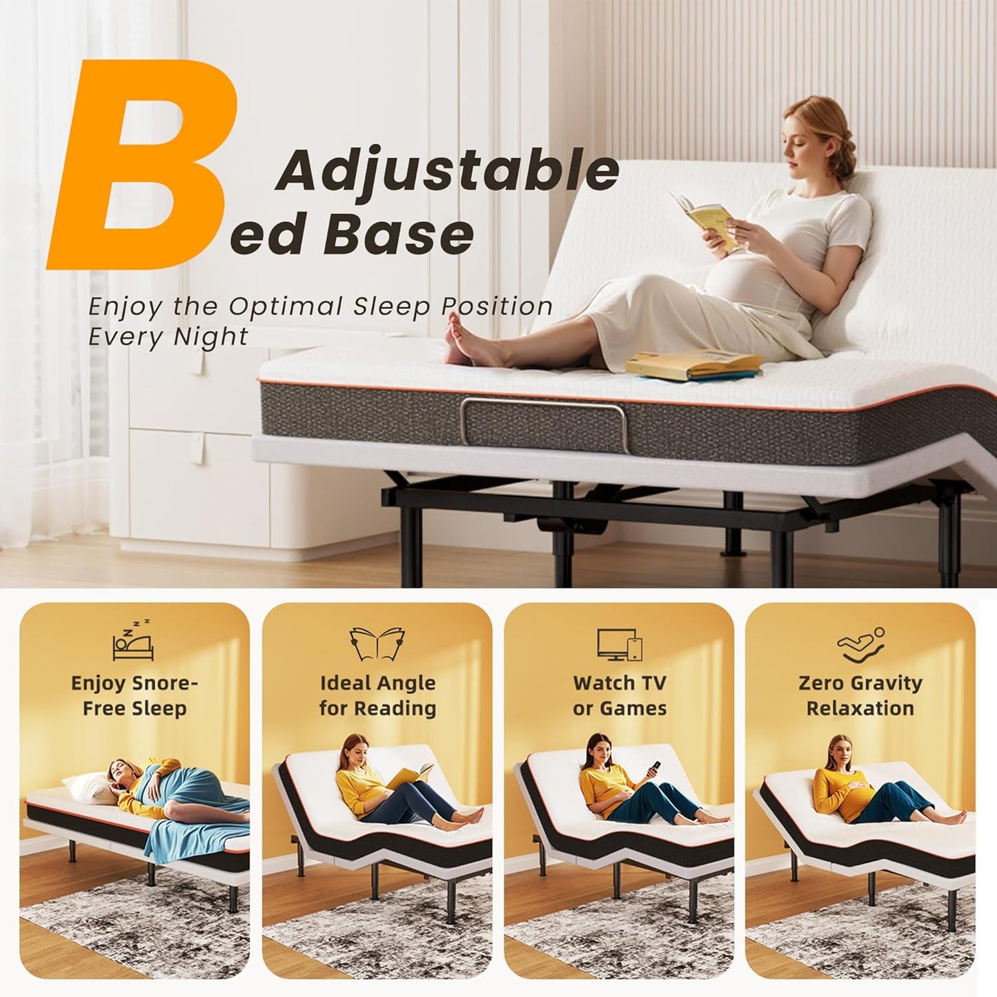 Full Adjustable Bed Frame with Massage Adjustable Bed Base with Wireless Remote USB Ports Underbed Light Zero Gravity Height Adjustable Legs