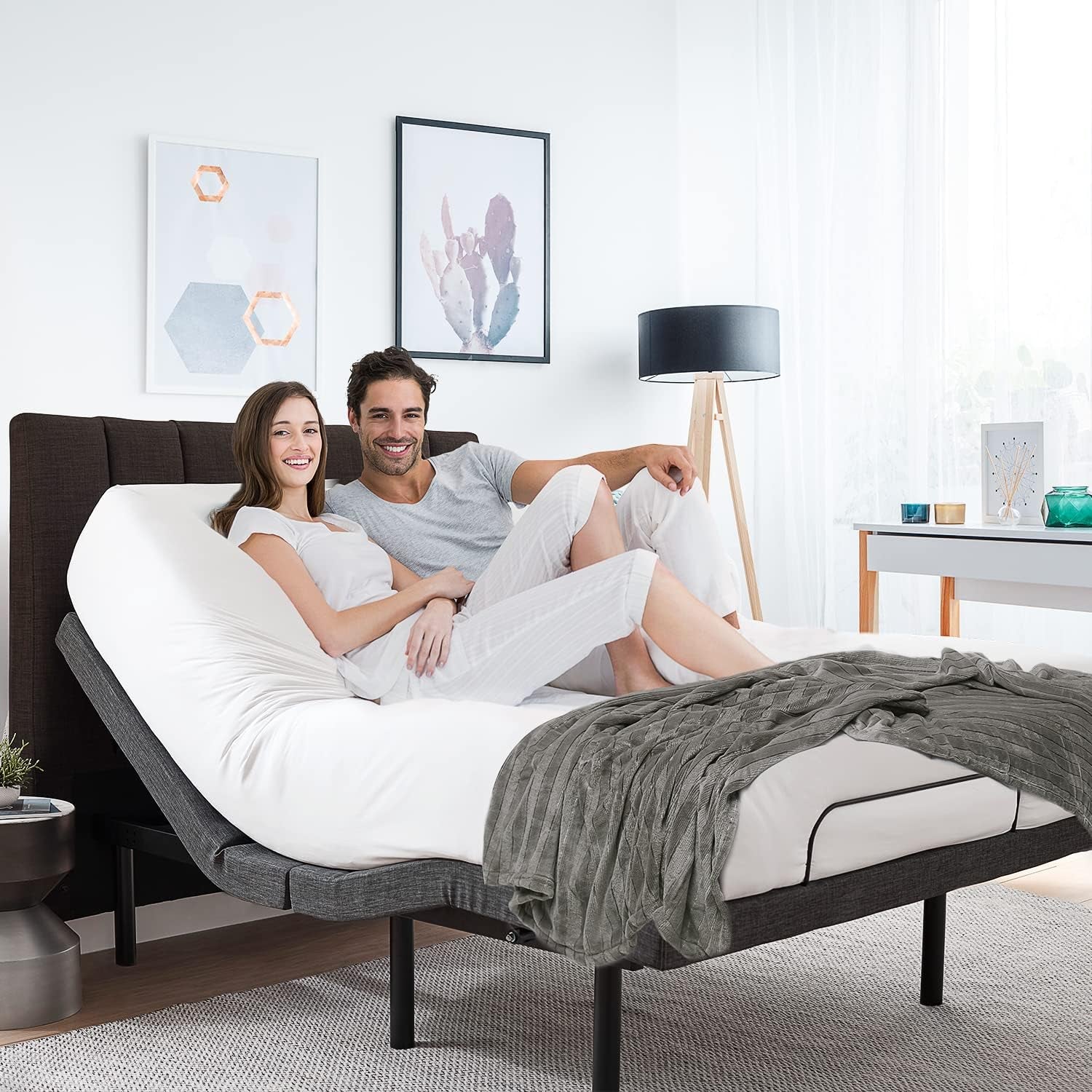 Adjustable Bed Frame, Zero Clearance Adjustable Massage Bed Frame with Wireless Remote, Adjustable Bed Base Head & Foot Massage, Fast & Easy Assembly, USB Ports, LED Light, King Size Bed Frame