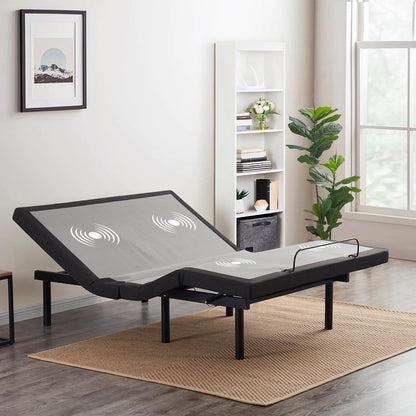 Adjustable Bed Frame, Zero Clearance Adjustable Massage Bed Frame with Wireless Remote, Adjustable Bed Base Head & Foot Massage, Fast & Easy Assembly, USB Ports, LED Light, King Size Bed Frame