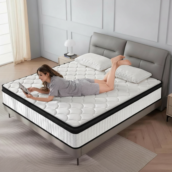 Twin Mattress 10 Inch Medium Firm Hybrid Mattress Twin Size Memory Foam Pocket Springs Twin Bed Matress in a Box for All Sleeping Positions Motion Isolation Comfortable Sleep (White, Twin 10 Inch)